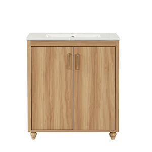 English Elm 30" Freestanding Bathroom Vanity Natural Wood Mdf Cabinet Ceramic Sink Combo N725P366464N