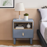 Hearth and Haven Hike Nightstand with Open Storage, Drawer and Leather Handle, Blue W1781P148618