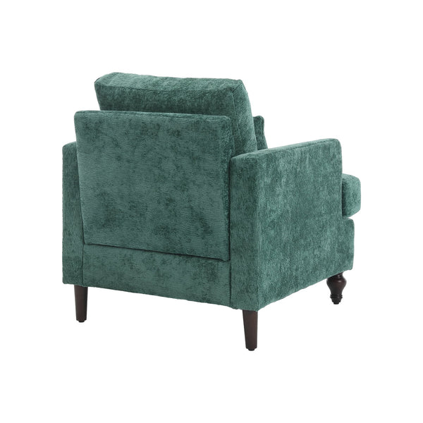 English Elm Wood Frame Armchair Ergonomic Tufted Chenille Lounge Chair with Studded Trim and Solid Wood Frame Emerald W395P151904