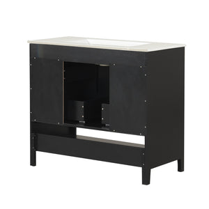 English Elm 36" Modern Black Bathroom Vanity with Ceramic Sink, Solid Wood & MDF, 2 Doors 2 Drawers Shelf WF319758AAB