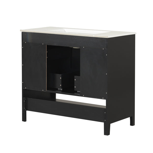English Elm 36" Modern Black Bathroom Vanity with Ceramic Sink, Solid Wood & MDF, 2 Doors 2 Drawers Shelf WF319758AAB
