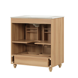 English Elm 30" Modern Bathroom Vanity with Ceramic Sink, Solid Wood & MDF Storage Cabinet with Drawer and Doors WF319484AAG