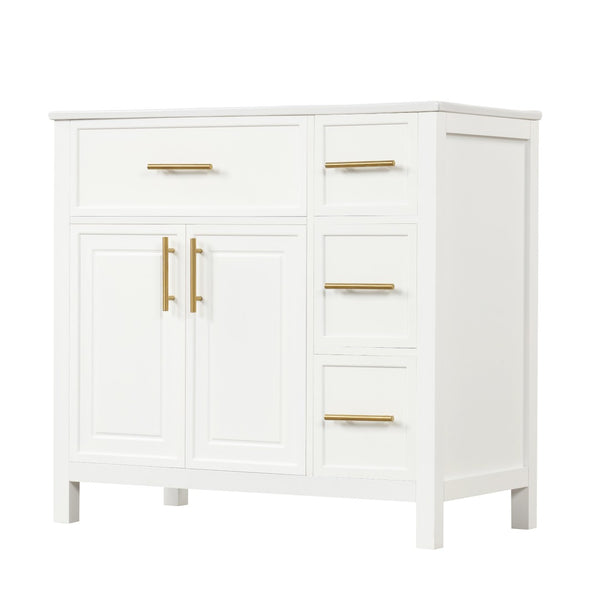 English Elm 36" Freestanding Bathroom Vanity Rubberwood Mdf Ceramic Sink Three Drawers White N725P198316K