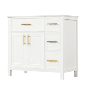 English Elm 36" Matte Freestanding Bathroom Vanity Solid Wood Cabinet Ceramic Sink Three Drawers White N725P364205K