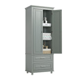 English Elm Tall Storage Cabinet With Two Drawers For Bathroom/Office, Grey