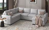 Hearth and Haven 4-Piece Sectional Sleeper Sofa with Pull-Out Bed, Lounge Chair, USB and Type-C Interfaces, Grey WY000382AAE