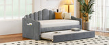 English Elm Twin Size Upholstered Daybed With Trundle ,Velvet Sofabed With Usb Charging Ports,No Box-Spring Needed,Gray