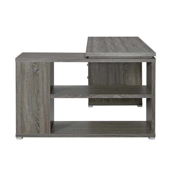 English Elm L-Shape Executive Workstation Desk With File Drawer, Open Shelves, Weathered Gray Finish, Durable Surface B016P163558