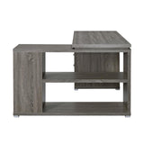 English Elm L-Shape Office Desk With Drawers and Shelves, Weathered Grey