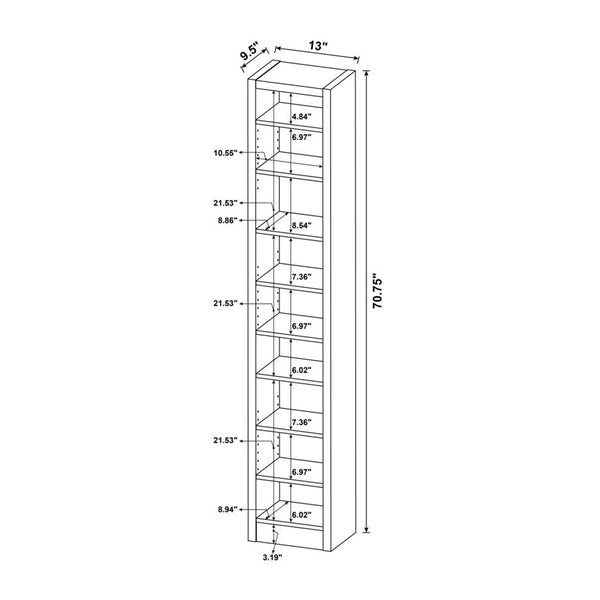English Elm Rectangular 8-Shelf Bookcase with 2 Fixed Shelves, Cappuccino Finish — Tall Media Display Rack for Books, Games, Photos and Decor Organizing Spaciously B016P162607