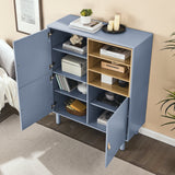 Hearth and Haven Hike Cabinet with 3 Open Storages, 3 Doors and Leather Handles, Blue W1781P148612