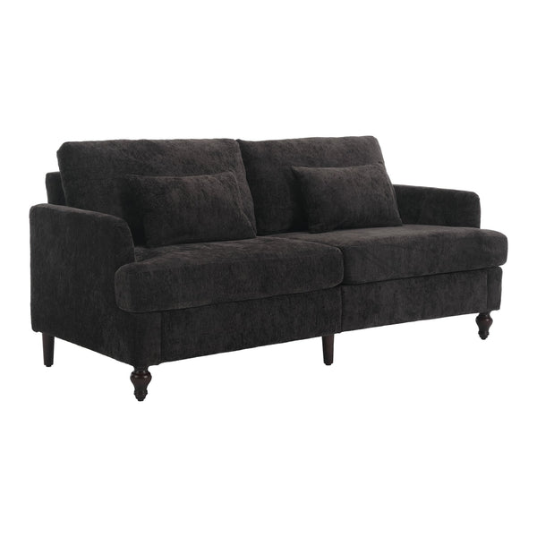 English Elm Mid Solid Wood Frame Chenille Loveseat Sofa with Removable Cushions 2-Seat Durable 500lb Capacity Black W395P151900