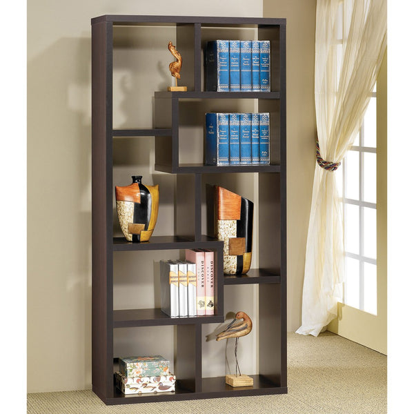 English Elm 10-Shelf Geometric Bookcase In Rich Cappuccino Finish - Stylish Storage For Any Room Decor B016P162602