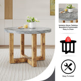 English Elm A Modern and Practical Circular Dining Table. Made Of Mdf Tabletop and Wooden Mdf Table Legs. A Set Of 6 Cushioned Chairs. Ct-403 B0501A