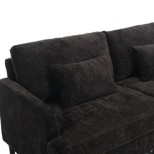 English Elm Mid Century Modern chenille loveseat with solid wood frame, detachable cushions, breathable fabric couch Black W395P151900