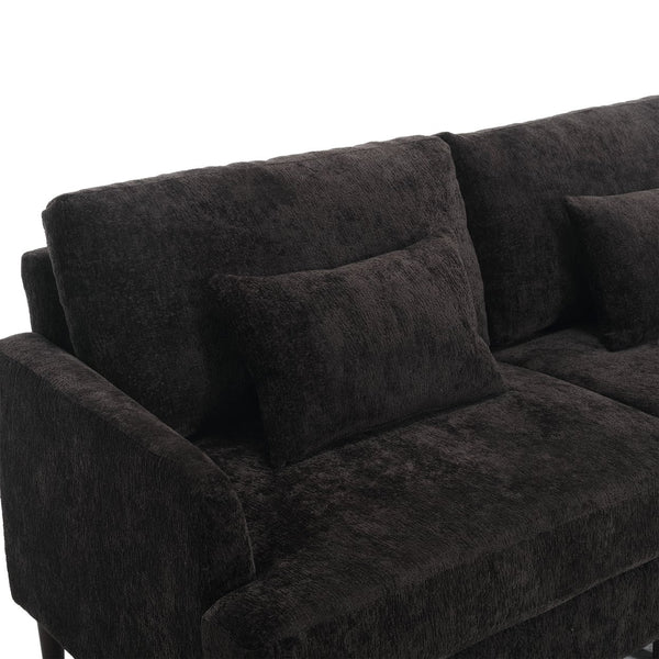 English Elm Mid Century Modern chenille loveseat with solid wood frame, detachable cushions, breathable fabric couch Black W395P151900
