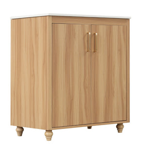 English Elm 30" Freestanding Bathroom Vanity Natural Wood Mdf Cabinet Ceramic Sink Combo N725P366464N
