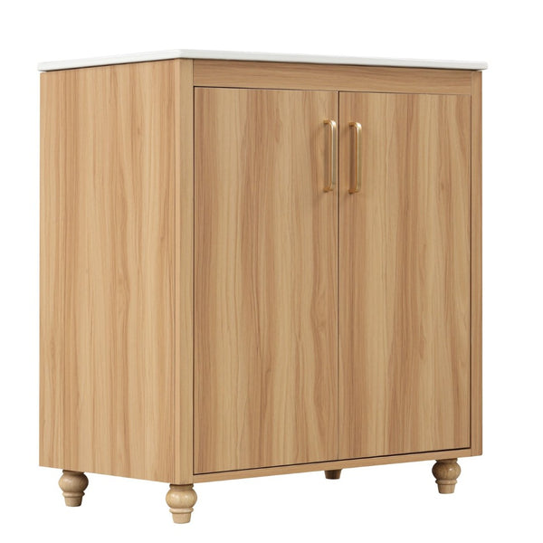 English Elm 30" Freestanding Bathroom Vanity Natural Wood Mdf Cabinet Ceramic Sink Combo N725P366464N