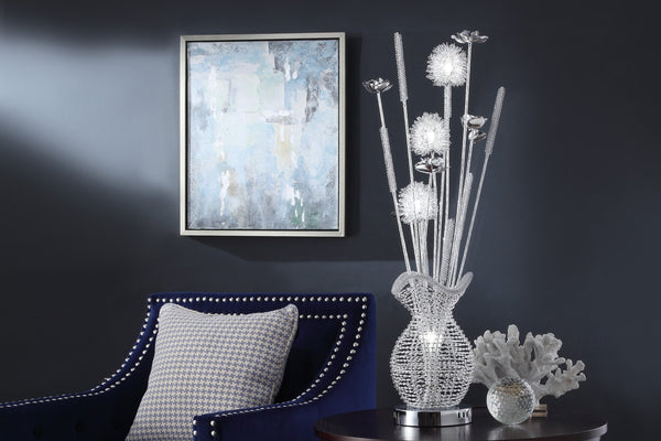 English Elm Ultra-Modern Bellflower Table Lamp with Filament Flower Shades, Silver Metal Base, Decorative LED Accent Light Chrome 36.25 L x 8.5 W x 8.75 H B011P162518