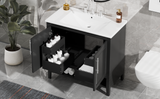 English Elm 36" Bathroom Vanity With Sink, Multi-Functional Bathroom Cabinet With Doors and Drawers, Mdf Frame and Mdf Board, Black