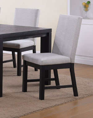 English Elm 2pc Modern Ladder Back Dining Chairs Set with Gray Fabric Seats, Wooden Frame, Easy Assembly, Stylish Transitional Design Black 42 L x 23.5 W x 20 H B011P162544
