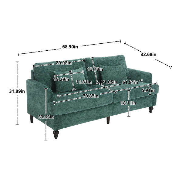 English Elm Mid Century Modern chenille loveseat with solid wood frame, detachable cushions, breathable fabric couch Emerald W395P151896
