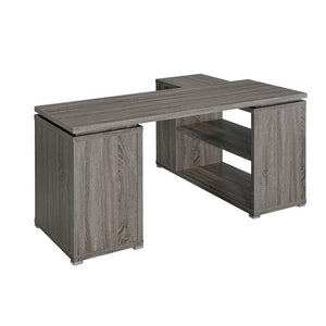 English Elm L-Shape Executive Workstation Desk With File Drawer, Open Shelves, Weathered Gray Finish, Durable Surface B016P163558