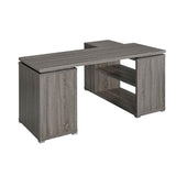 English Elm L-Shape Office Desk With Drawers and Shelves, Weathered Grey