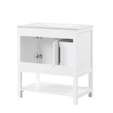 English Elm 30" Bathroom Vanity With Sink Top, Bathroom Vanity Cabinet With Two Doors and One Drawer, Mdf Boards, Solid Wood, One Package, White