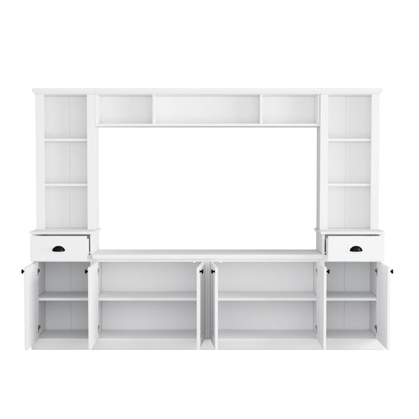 English Elm Minimalist Modular Wall Unit Four Piece Entertainment System Fits Tvs up to 75 Inches White SD000031AAK