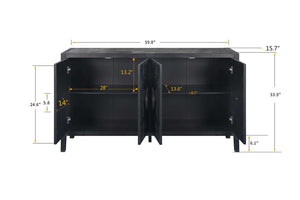 English Elm Carved Floral Handle Pine Veneer Sideboard Antique Four Door Buffet Cabinet W1445P146387