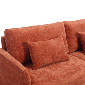 English Elm Mid Century Modern chenille loveseat with solid wood frame, detachable cushions, breathable fabric couch Dark Orange W395P151899