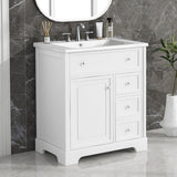 English Elm 30" Bathroom Vanity With Sink Top, Bathroom Vanity Cabinet With Door and Two Drawers, Mdf Boards, Solid Wood, One Package, White