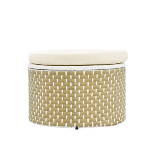 English Elm TOPMAX All-Weather Rattan Round Sectional Daybed with Retractable Canopy, Adjustable Table & Cushions Beige SP100023AAA