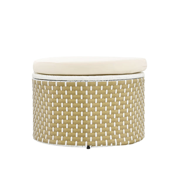 English Elm TOPMAX All-Weather Rattan Round Sectional Daybed with Retractable Canopy, Adjustable Table & Cushions Beige SP100023AAA