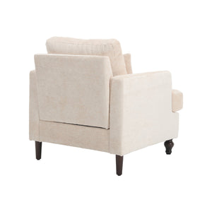English Elm Wood Frame Armchair Ergonomic Tufted Chenille Lounge Chair with Studded Trim and Solid Wood Frame Beige W395P151902