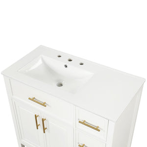 English Elm 36" Freestanding Bathroom Vanity Rubberwood Mdf Ceramic Sink Three Drawers White N725P198316K