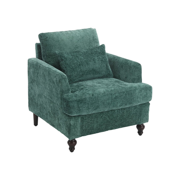 English Elm Wood Frame Armchair Ergonomic Tufted Chenille Lounge Chair with Studded Trim and Solid Wood Frame Emerald W395P151904