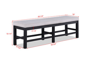 English Elm 1pc Black Finish Long Bench 60.3" x16" x19.3" Gray Upholstered Seat Modern Transitional Dining Accent B011P162541