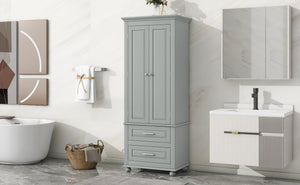 English Elm Tall Slim Storage Cabinet with Adjustable Shelves, 2 Drawers & Doors, Anti-Tip Design for Bathroom Grey WF299284AAE