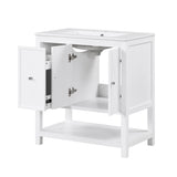 English Elm 30" Bathroom Vanity With Sink Top, Bathroom Vanity Cabinet With Two Doors and One Drawer, Mdf Boards, Solid Wood, One Package, White