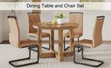 English Elm A Modern and Practical Circular Dining Table. Made Of Mdf Tabletop and Wooden Mdf Table Legs. 6-Piece Technology Cloth High Backrest Cushion Side Chair, C-Shaped Tube Black Metal Legs. Ct-403 C-1162