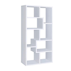 English Elm Multiple Geometric Rectangular 10-Shelf Bookcase White — Space-Saving Display, Sturdy Manufactured Wood Finish B016P162594