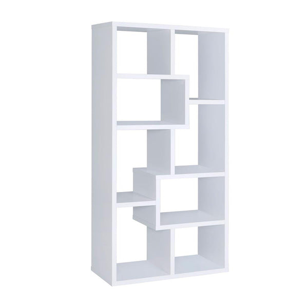 English Elm Multiple Geometric Rectangular 10-Shelf Bookcase White — Space-Saving Display, Sturdy Manufactured Wood Finish B016P162594