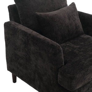 English Elm Wood Wood Frame Armchair with Black Chenille Upholstery, Tufted Mid-Century Lounge Chair, Cozy Reading Seat W395P151910