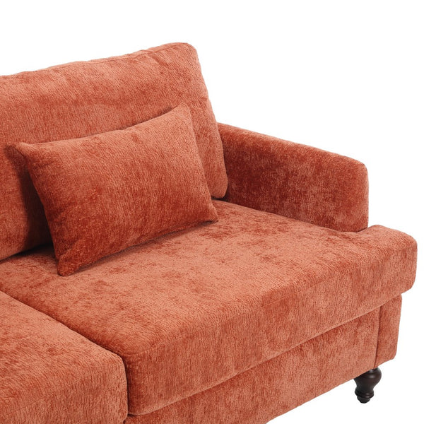 English Elm Mid Solid Wood Frame Chenille Loveseat Sofa with Removable Cushions 2-Seat Durable 500lb Capacity Dark Orange W395P151899