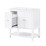 English Elm 30" Bathroom Vanity With Sink Top, Bathroom Vanity Cabinet With Two Doors and One Drawer, Mdf Boards, Solid Wood, One Package, White