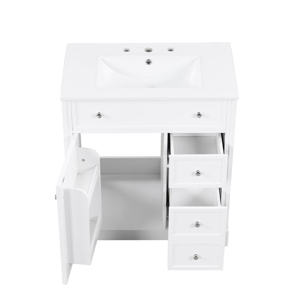 English Elm 30" White Bathroom Vanity Solid Wood Mdf Cabinet Two Drawers with Ceramic Sink Top N725P369592K