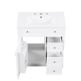 English Elm 30" Bathroom Vanity With Sink Top, Bathroom Vanity Cabinet With Door and Two Drawers, Mdf Boards, Solid Wood, One Package, White