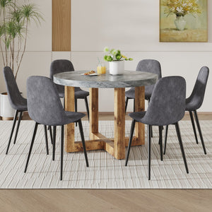 English Elm A Modern and Practical Circular Dining Table. Made Of Mdf Tabletop and Wooden Mdf Table Legs. A Set Of 6 Cushioned Chairs. Ct-403 B0501A